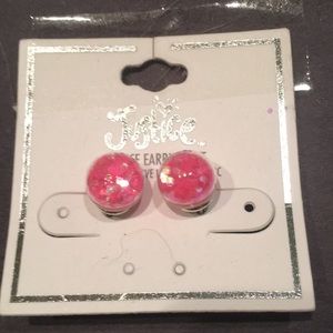 Justice Stud Pink Glitter Earrings